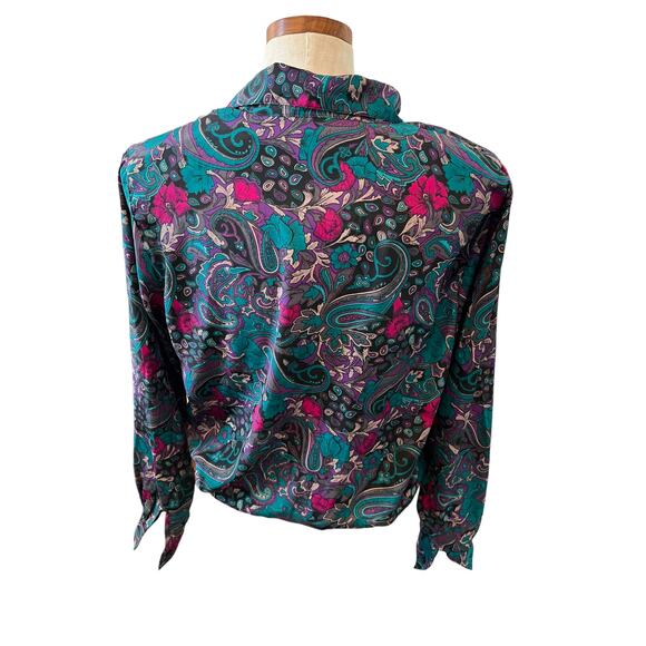 Vintage 80s Alfred Dunner collared top Emerald Green Paisley Print 14 - Picture 3 of 5